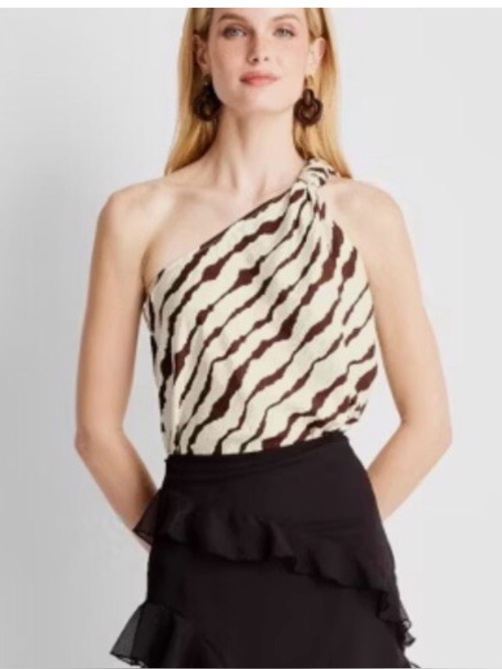 NWT One Shoulder Top Future Collective™ with Jenee Naylor XS Brown Zebra Stripe